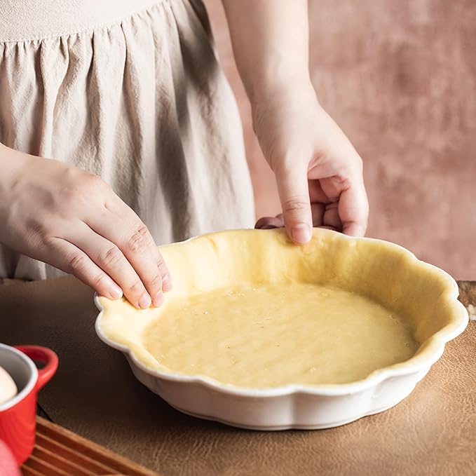 Pie Pan for Baking 9 Inch, Ceramic Pie Dish, Non-Stick Round Baking Dish, Porcelain Plates with Ruffled Edge| Microwave, Dishwasher, and Oven Safe (2PCS)