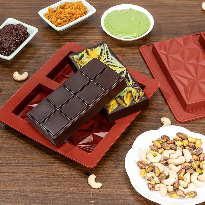 Chocolate Bar Mold Deep Dubai 1 Inch Pistachio Chocolate Bar Silicone Thick Mold for Stuffed Bar, Large Candy Bar Mould for Filling