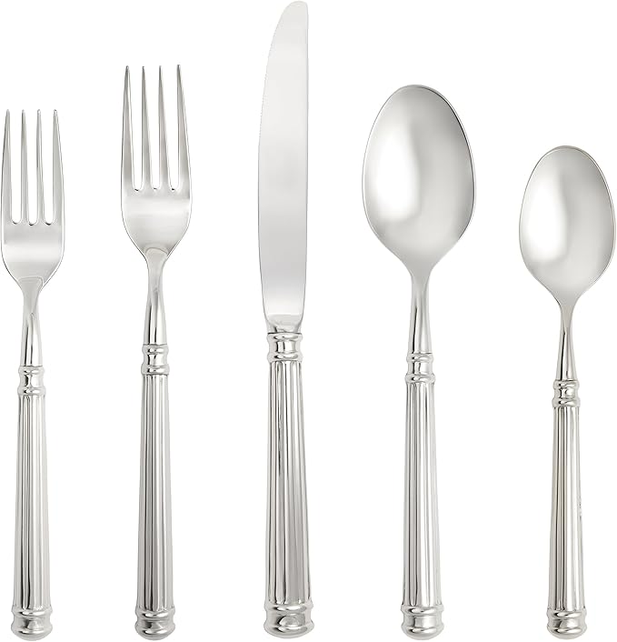 Fortessa Nyssa 18/10 Stainless Steel Hollow Handle Flatware 5 Piece Place Setting, Service for 1