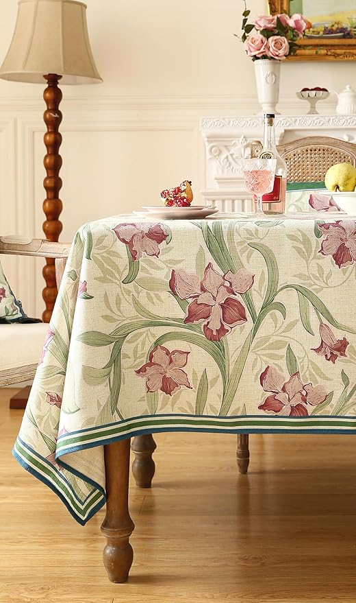 patdrea Designer Green Long Rectangle Tablecloth,Framhouse Vintage French Violets Pattern Elegant Tablecloths,Table Cover Decor for Kitchen Dining Christmas,Party,Thanksgiving,63"x94"-Tara a