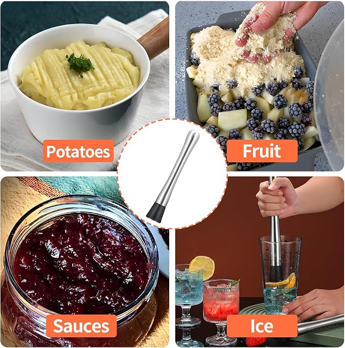 Muddler for Cocktails,8" Stainless Steel Cocktail Muddler for Lemonade, Lemon Smasher Bartender Accessories, Crushes Ice,Fruits & Herbs, Bartender Tool for Home,Bar Use,Lemonade stand supplies