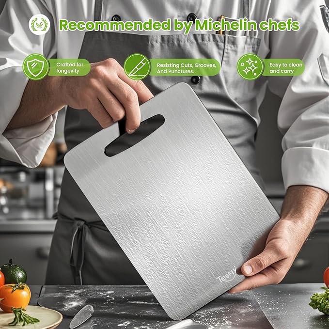 2 Pack Titanium Cutting Board-100% Pure Titanium Cutting Boards For Kitche,Easy to clean, Double-sided food-grade Cutting Board For Meats, Fruits And Vegetables (X-Large)