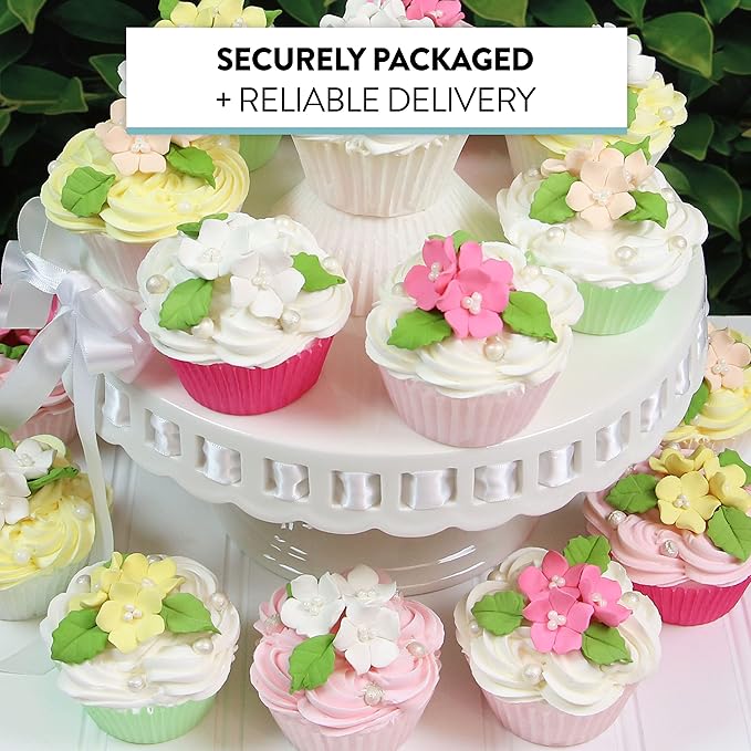 Global Sugar Art Blossoms and Leaves Edible Sugar Cake & Cupcake Flowers, White, Small Unwired, 24 Count with Leaves by Chef Alan Tetreault