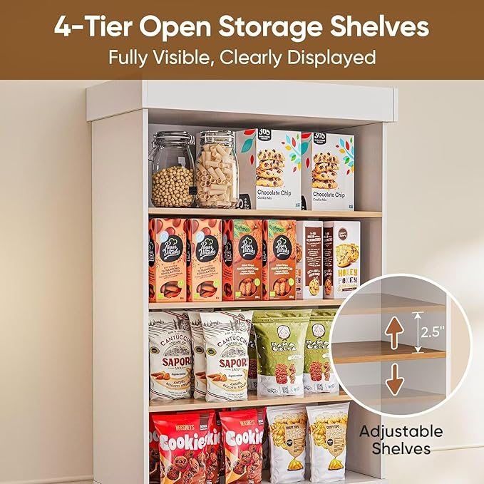 70.8" Tall Farmhouse Kitchen Pantry Cabinet, Modular Storage Cabinet with 6-Tier Adjustable Shelves, White, Wooden Hutch for Living Room, Kitchen