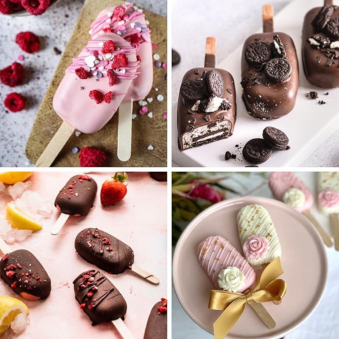 WMKGG Popsicle Silicone Molds Set, 2 PCS Ice Cream Molds with 50 Wooden Sticks for Cake Pop, Ice Pop, Cakesicles (Standard Size/Pink)