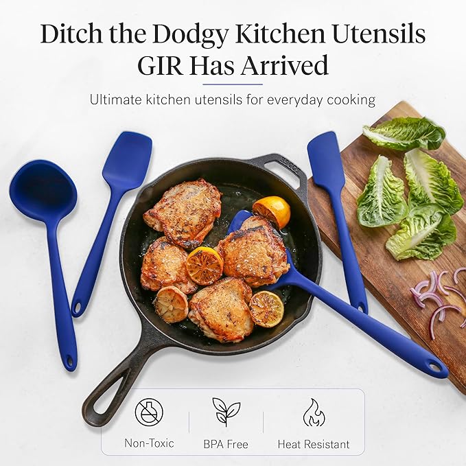 GIR: Get It Right 5-Piece Silicone Ultimate Kitchen Utensils Set - Ladle, Spatula, Flip, Spoon & Spoonula - Non-Toxic Cooking Utensils for Nonstick Cookware, Cooking and Baking - Navy