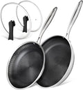 MICHELNAGELO Nonstick Frying Pans Set, Stainless Steel Frying Pan with Lid, 10 & 12 Inch Stainless Steel Pans with Honeycomb Coating, Large Frying Pan, Nonstick Skillet Induction Compatible