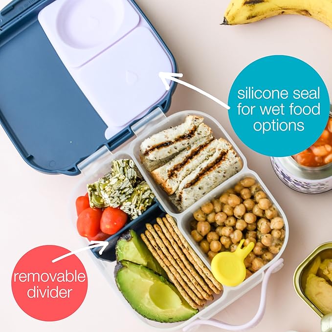b.box Mini Lunch Box (2-pack), Bento Box for Kids Snack Container with 2 Leak-Proof Compartments, Reusable Snack Containers with Lids, BPA Free Kids Lunch Box, 4 1/4 Cup (Emerald Forest+Ocean Breeze)