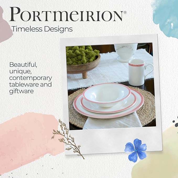 Portmeirion Potter’s Brushstroke Oatmeal Bowls (Set of 4) - Versatile Earthenware Bowls for Kitchen, Soups, Cereal & Desserts - Dishwasher & Microwave Safe - Made in UK Dinnerware Collection (Red)