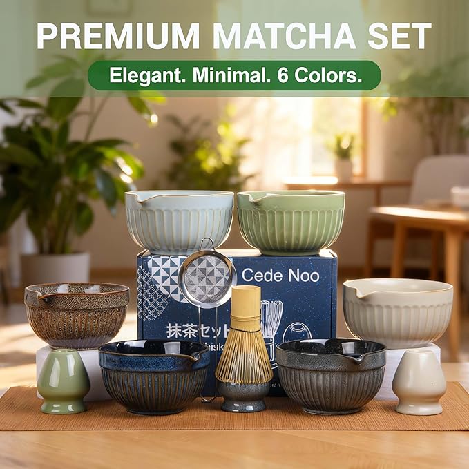 Matcha Whisk Set, Japanese Tea Ceremony Kit, 18oz Spout Bowl, Bamboo Whisk Scoop, Ceramic Holder Sifter Towel,7 pcs Matcha Tea Kit for Matcha Lovers, Christmas, Birthday Gift(White)