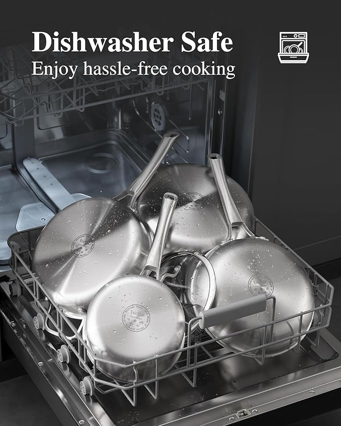 12 inch Tri-Ply Stainless Steel Pan,PFOA&PTFE Free Skillets,Chef's Pans,Dishwasher and Oven Safe Cookware, Works on Induction,Ceramic and Gas Cooktops