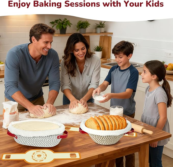 Banneton Bread Proofing Basket Set, Round & Oval Sourdough Proofing Baskets with Liners, Covers & Silicone Bread Mats, Sourdough banneton basket for Sourdough Baking Supplies