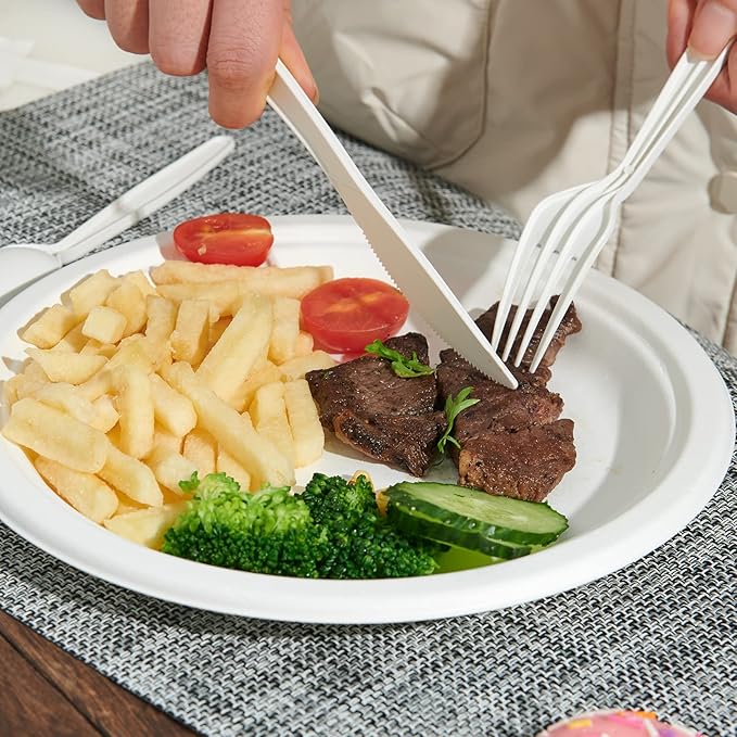 ECOLipak 100% Compostable Forks 150 Pack, 7 Inch Large Size Biodegradable Disposable Cutlery Forks, Heavy Duty Bio based CPLA Utensils for Party, BBQ, Picnic