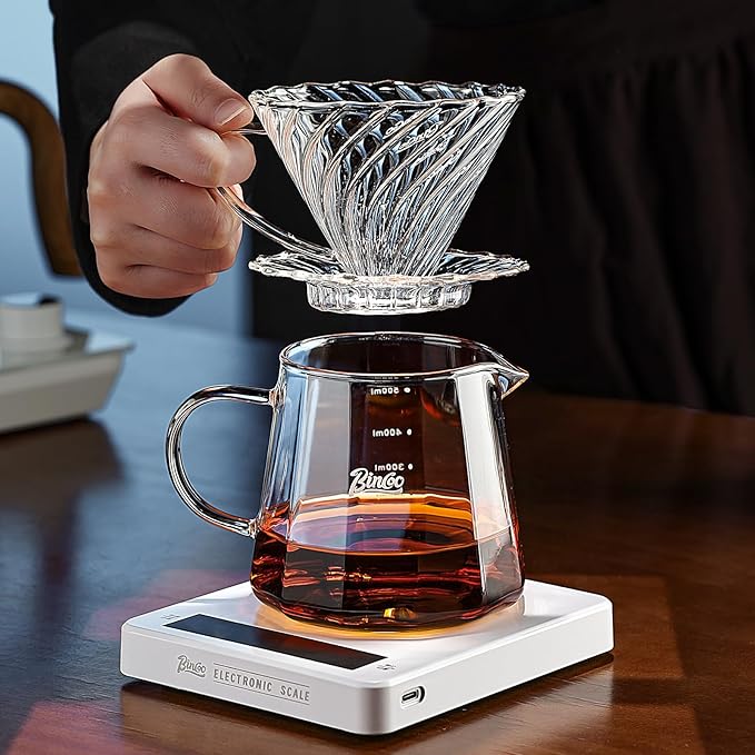 Bincoo Pour Over Coffee Maker Set, 16oz Drip Coffee Maker, Included Borosilicate Glass Coffee Carafer and Coffee Dripper & Size 02 50 Pcs Paper Filter (16oz-Clear)
