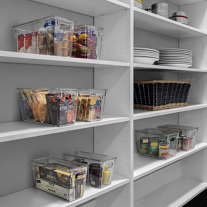 ClearSpace Modern Plastic Storage Bins with Lids – Perfect Kitchen Organization or Pantry Fridge Organizer, 4 Pack, 12.5" x 6" x 7", 9L Capacity Each, BPA Free, Stackable