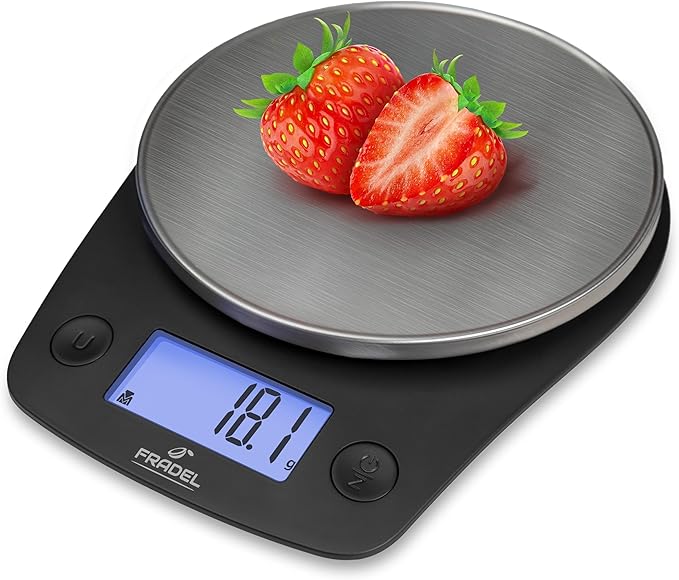 Fradel 0.1g Digital Kitchen Food Scale in Grams & Ounces - 11lb, for Cooking, Baking, Weight Loss - Round