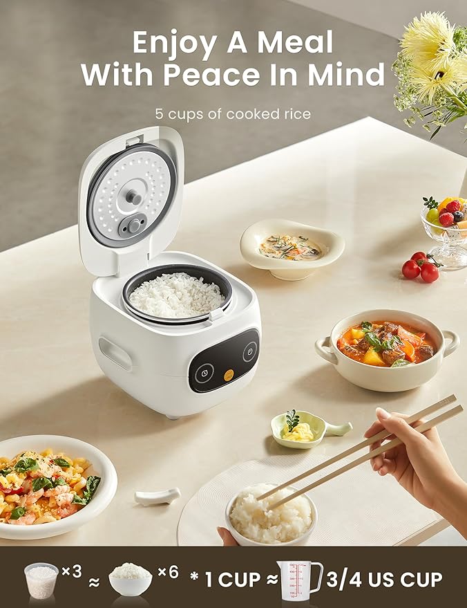 COMFEE' Mini Rice Cooker 4 Cups Cooked/2 Cups Uncooked, Portable Non-Stick rice maker, 24 hours Timer Delay, 6 Functions, Fast Cooker, Brown Rice, Oatmeal, White