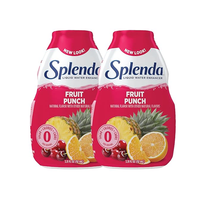 SPLENDA Liquid Water Enhancer Drops, Sugar Free, Zero Calorie, Natural Flavor, Concentrated Drink Mix, 3.11 Fl Oz Each Bottle (Fruit Punch, 2 Pack)