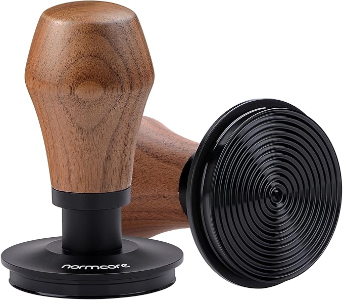Normcore 58.5mm Espresso Coffee Tamper V4 - Spring Loaded Tamper With Titanium PVD Coating Ripple Base -15lb / 25lb / 30lbs Replacement Springs, Genuine American Walnut Handle
