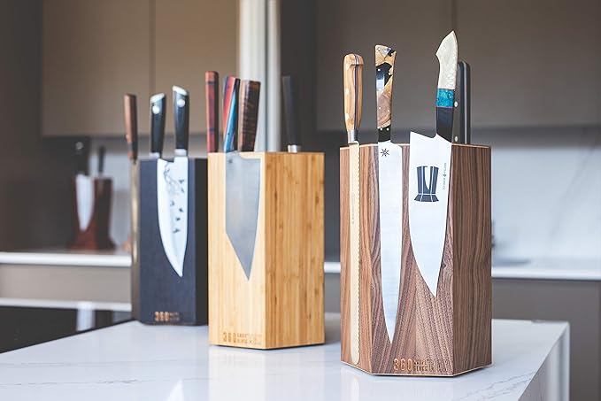 360KB MAX ™ (Bubinga Pomele - Limited Edition 2023) magnetic rotating knife block - w/top slots, capaciy for 20+ knives - largest in the 360 Knife Block ® family.