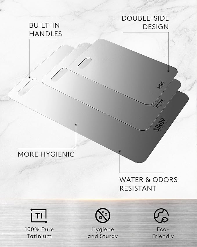 Titanium Cutting Board, 100% Pure Titanium Cutting Boards For Kitchen, Best Non Toxic titanium chopping board, Dishwasher safe, Hygiene and Durability for Meat, Fruit, and Vegetables (12.5L*8W)