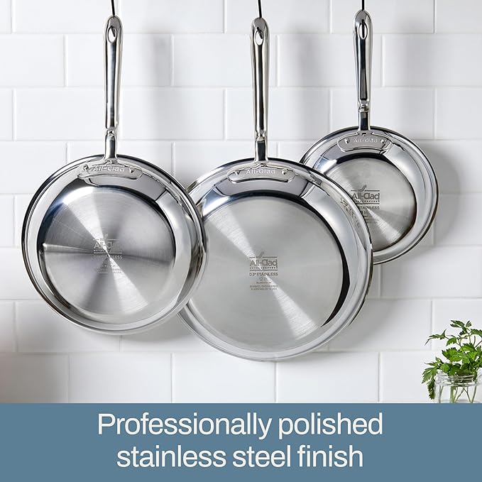 All-Clad D3 3-Ply Stainless Steel Cookware Set – 7-Piece Pots and Pans Set, Induction, Oven Broiler Safe 600F - Includes Frying Pans, Saucepans, Sauté Pan, Stockpot, Professional Cookware – Silver