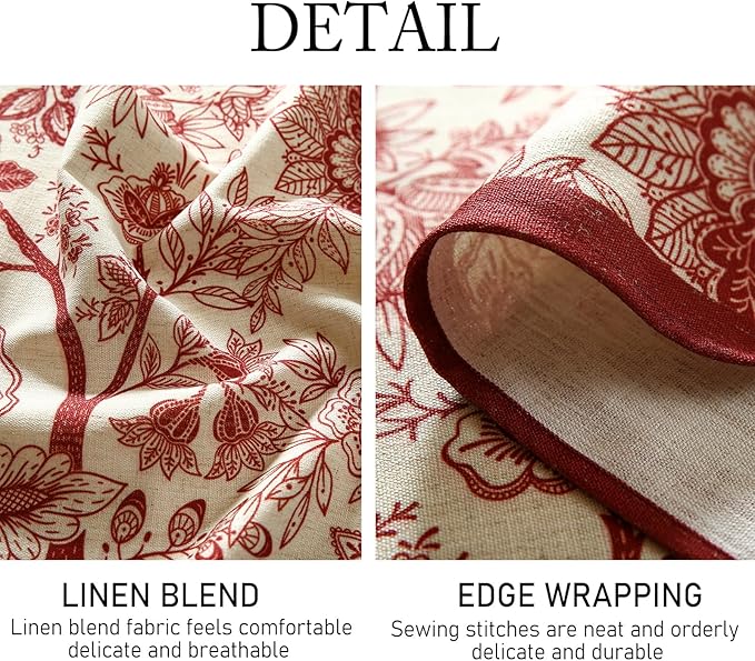 ISAENNE Designer French Linen Small Square Tablecloth,Red Floral Washable Indoor Table Cloth,Durable Home Decor Tablecloths for Dining Thanksgiving Kitchen Tea Party Christmas,55"*55"-Ruyi A