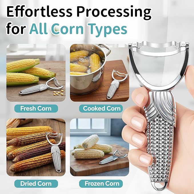 2 Pcs Corn Peeler for Corn on The Cob Stainless Steel Stripper Tool with Aluminum Alloy Handle Kernel Stripper Remover, Comfortable Grip and Light Weight