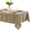 Newbridge Barcelona Luxury Damask Fabric Tablecloth, 60” Wide x 84” Rectangle, Golden Beige, 100% Polyester, No Iron, Soil Resistant Dining Room, Party and Banquet Table Cover
