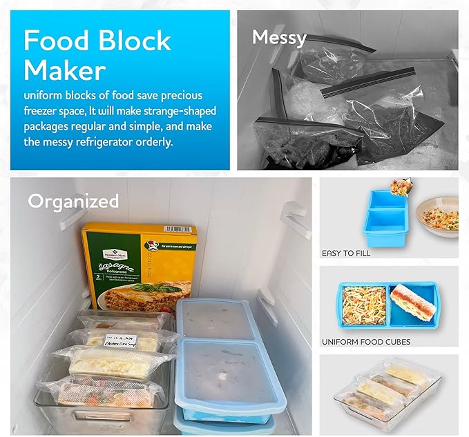 Silicone Freezer Trays with Lid,2-cup Soup Freezer Container large Ice Cube Molds with Reinforced Steel Ring Top for freezing Soup Sauce Broth Leftovers oven Dishwasher -Safe (red)