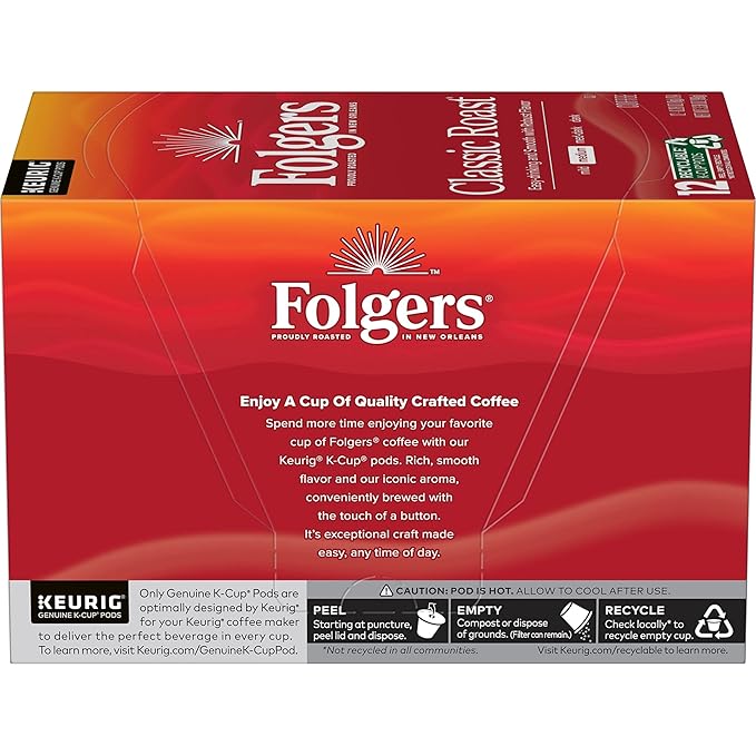 Folgers Classic Roast Medium Roast Coffee, 72 Keurig K-Cup Pods