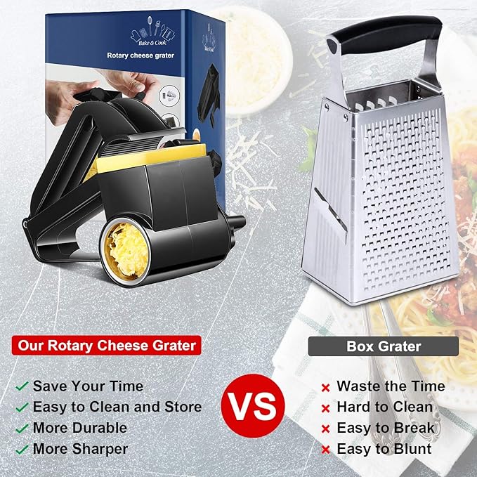 Boao Rotary Cheese Grater Manual Handheld Cheese Grater with Stainless Steel Drum for Grating Hard Chocolate Nuts Kitchen Tool(Black,1 Piece)