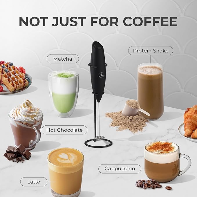 Zulay Kitchen Powerful Milk Frother Wand With 4 AA Duracell Batteries - Ultra Fast Handheld Drink Mixer - Electric Whisk Foam Maker for Coffee, Lattes, Cappuccino, Matcha & Creamer