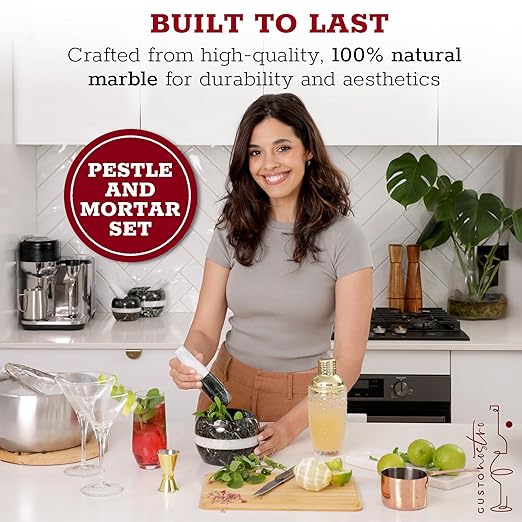 Gusto Nostro Natural Marble Mortar and Pestle Set | 6 Inch - 3.5 Cup Extra Large Mortar Pestle Set for Grinding Herbs, Nuts, Grains | Pesto Grinding and Guacamole Stone Bowl | Marble Spice Crusher