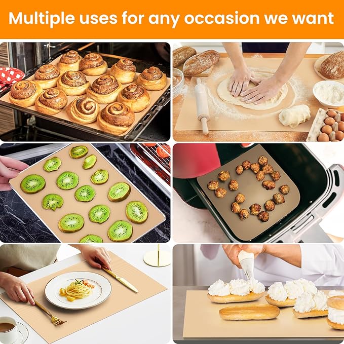 Silicone Baking Mat Roll - Best German Silicone Mat for Baking - Non Stick Silicone Pastry Mat, Non-slip Silicone Counter Mat, Reusable Air Fryer Liner, Oven Liner Mat, Freeze Dryer Mat