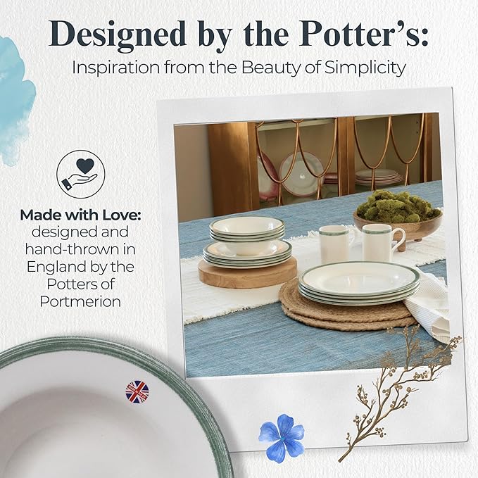 Portmeirion Potter's Brushstroke Oatmeal Bowl (Set of 4) - Ideal for Porridge, Soup, Desserts - Microwave & Dishwasher Safe Earthenware Bowls, Durable Dishware Collection - Made in UK (Green)