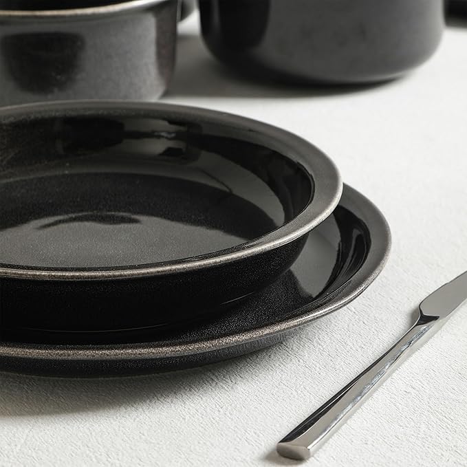 Stone Lain Slate 24-Piece Dinnerware Set Stoneware, Plates and Bowls Set, Dishwasher and Microwave Safe, Dish Set for 8, Black