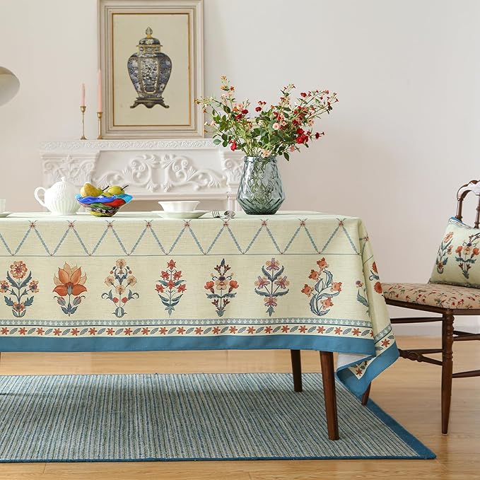 ISAENNE Designer Linen Floral Small Square Tablecloth,Light Green Farmhouse Durable Table Cloth,Washable Decor Tablecloths for Dining Kitchen Thanksgiving Christmas,55"*55"-Floralsea B
