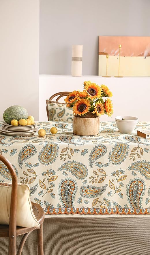 patdrea Designer Vintage French Long Rectangle Table Cloth,Italian Floral Wrinkle Free Farmhouse Tablecloth,Decor Table Cover for Kitchen Dining,Christmas,Tea Party,Thanksgiving,63"x87"-Lysaniya
