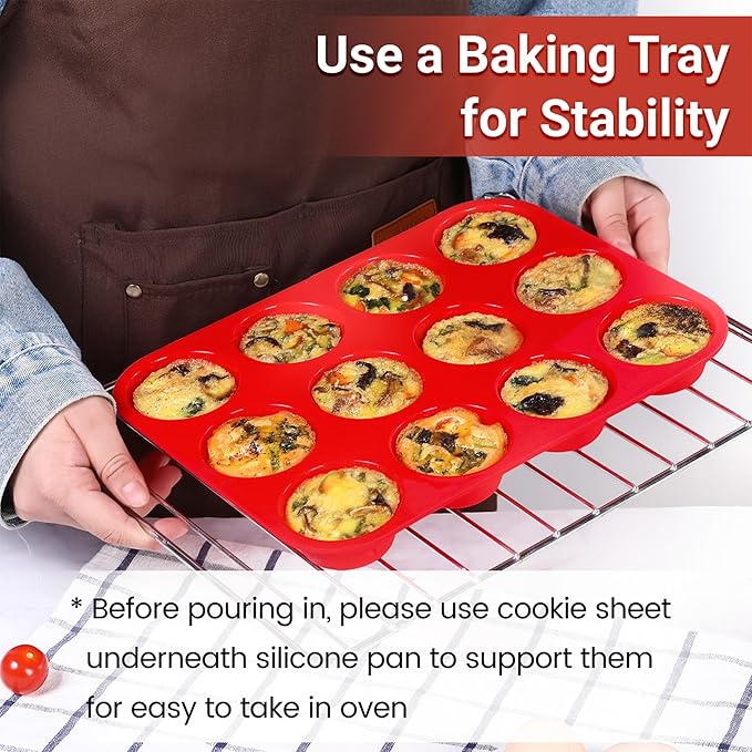 Silicone Muffin Pan, 12-Cup Cupcake Pan for Baking 3 Pack Nonstick Food Grade Silicone Muffin Tray