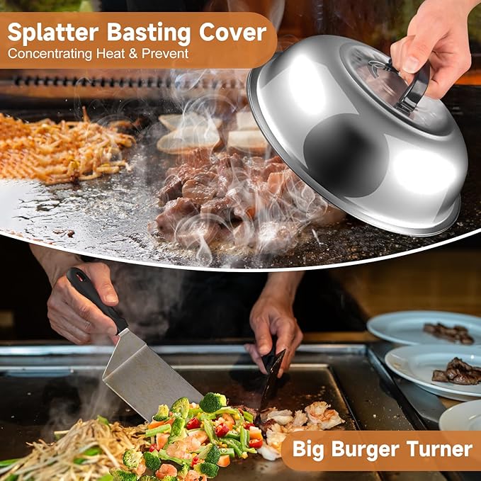 Griddle Accessories Kit, 27Pcs Grilling Accessories Set for Blackstone and Camp Chef, Flat Top Griddle Accessories Set with Scraper, Enlarged Spatulas, Basting Cover for BBQ
