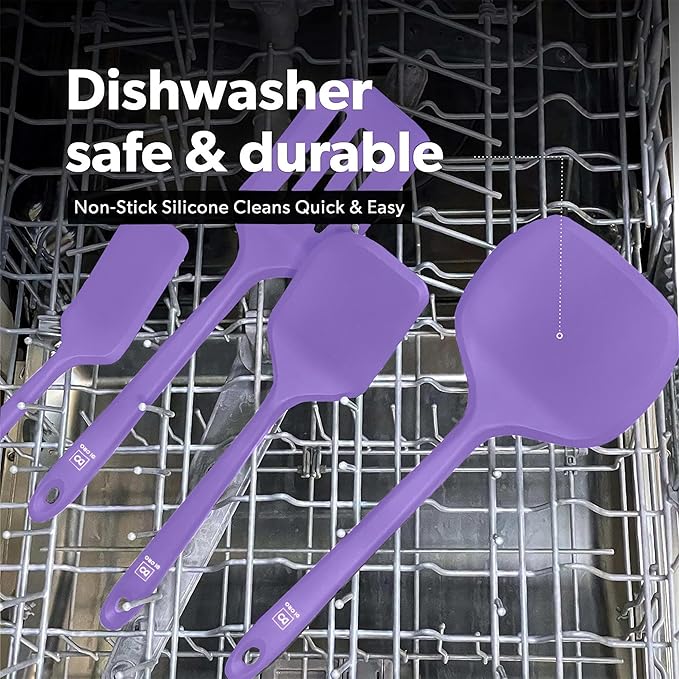 New DI ORO Silicone Turner Spatula Set - Kitchen Spatulas for Nonstick Cookware - Cooking Utensils for Flipping Eggs & Pancake - 600°F Heat-Resistant BPA Free Turners - Dishwasher Safe (4pc, Lavender)