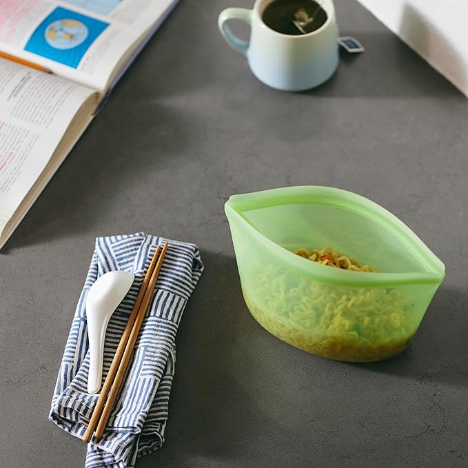 Stasher Premium Silicone Reusable Food Storage Bowl, Green, Microwave, Sous Vide, Dishwasher, Oven and Freezer Safe, BPA Free, Leak-free, Eco-friendly, 4-Cup Bowl