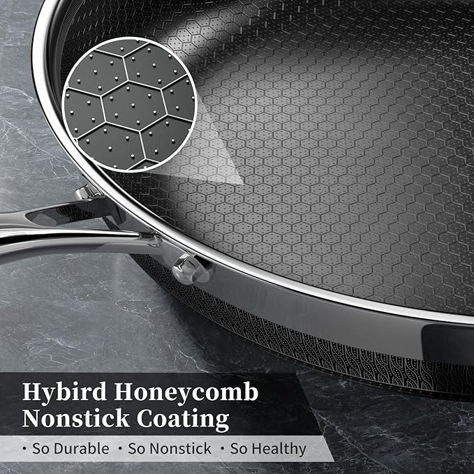 Innerwell Nonstick Frying Pan Set,8 Inch&9.5 Inch&11 Inch Tri-Ply Hybrid Stainless Steel Ceramic Frying Pans Kitchen Cooking Pan Skillet 3 Piece PFAS/PFOA/PTFE Free,Dishwasher & Oven Safe