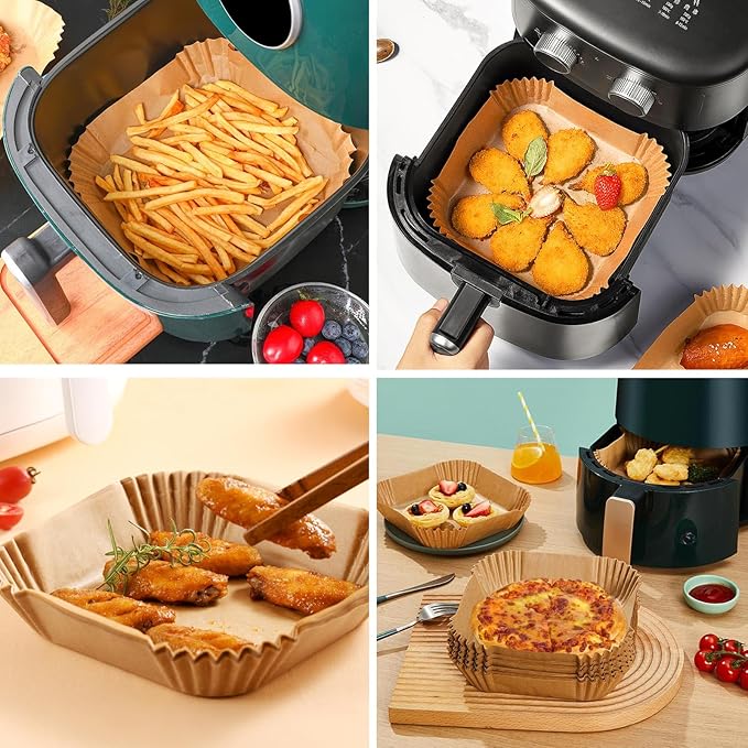200Pcs Air Fryer Paper Liners, 6.3 Inch Square Disposable Air Fryer Liner, Non-stick Parchment Paper for Frying Baking Roasting Microwave Oven