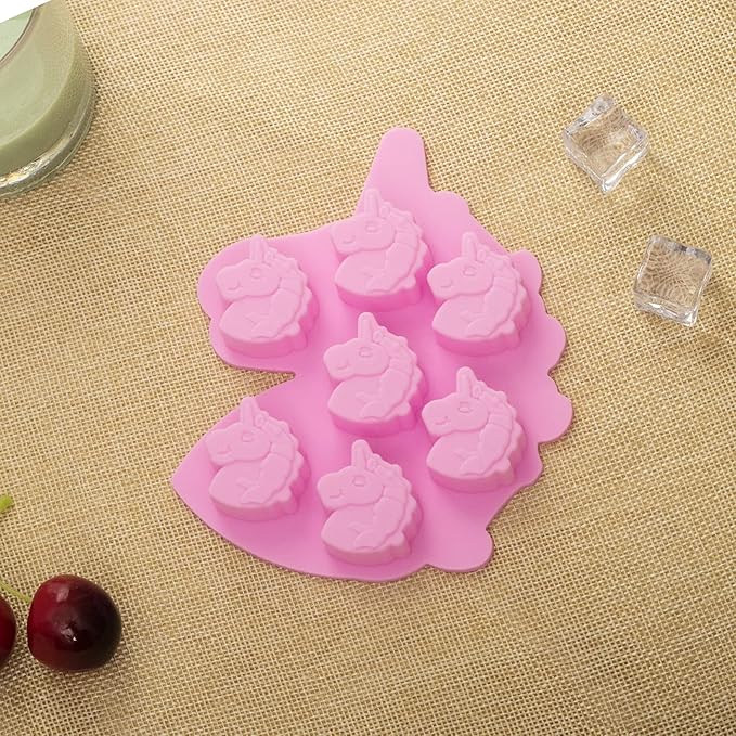 3 Pack Medium Size 7 Cavities Unicorn Silicone Chocolate Mold for Making Unicorn Shape Gummy, Candy, Chocolate, Ice Cube, Jelly, Mousse, Small Cake