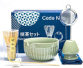 Matcha Whisk Set, Matcha Starter Kit for Tea Ceremony, Ceramic Matcha Bowl with Spout, Bamboo Whisk, Scoop, Ceramic Holders, Stainless Sifter, Towel, 7pcs Japanese Tea Making Tools (Green)