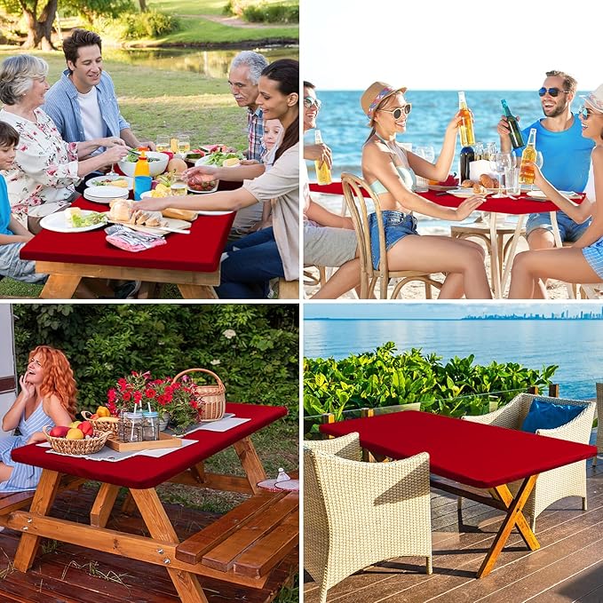 homing Rectangle Table Cloth Cover, Waterproof Polyester Elastic Fitted Tablecloth, Fits for 8 Foot Folding Tables, Washable Table Protector for Christmas, Holiday, Party (Red, 30" x 96")
