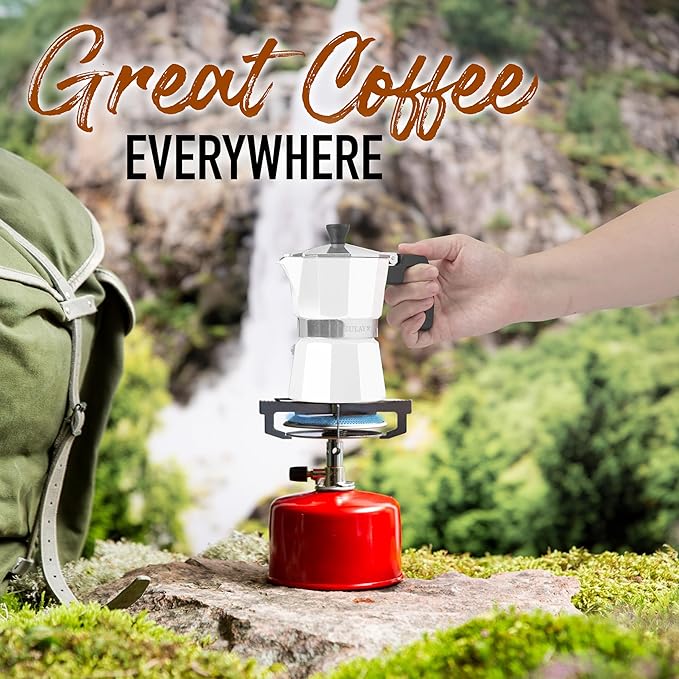 Zulay Moka Pot Espresso Stovetop Coffee Maker - Leak-Proof, Stainless Steel, Easy to Clean, Heat Resistant Handle & Knob - for Authentic Cuban & Italian Style Espresso - Makes 12 Espresso Cups - White