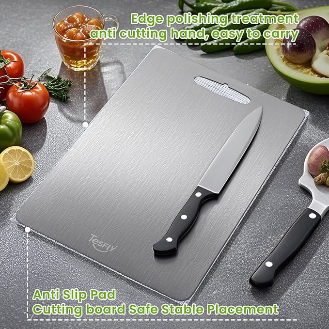 New Titanium Cutting Board-100% Pure Titanium Cutting Boards For Kitche,Easy to clean, Double-sided food-grade Cutting Board For Meats, Fruits And Vegetables（18 * 12）